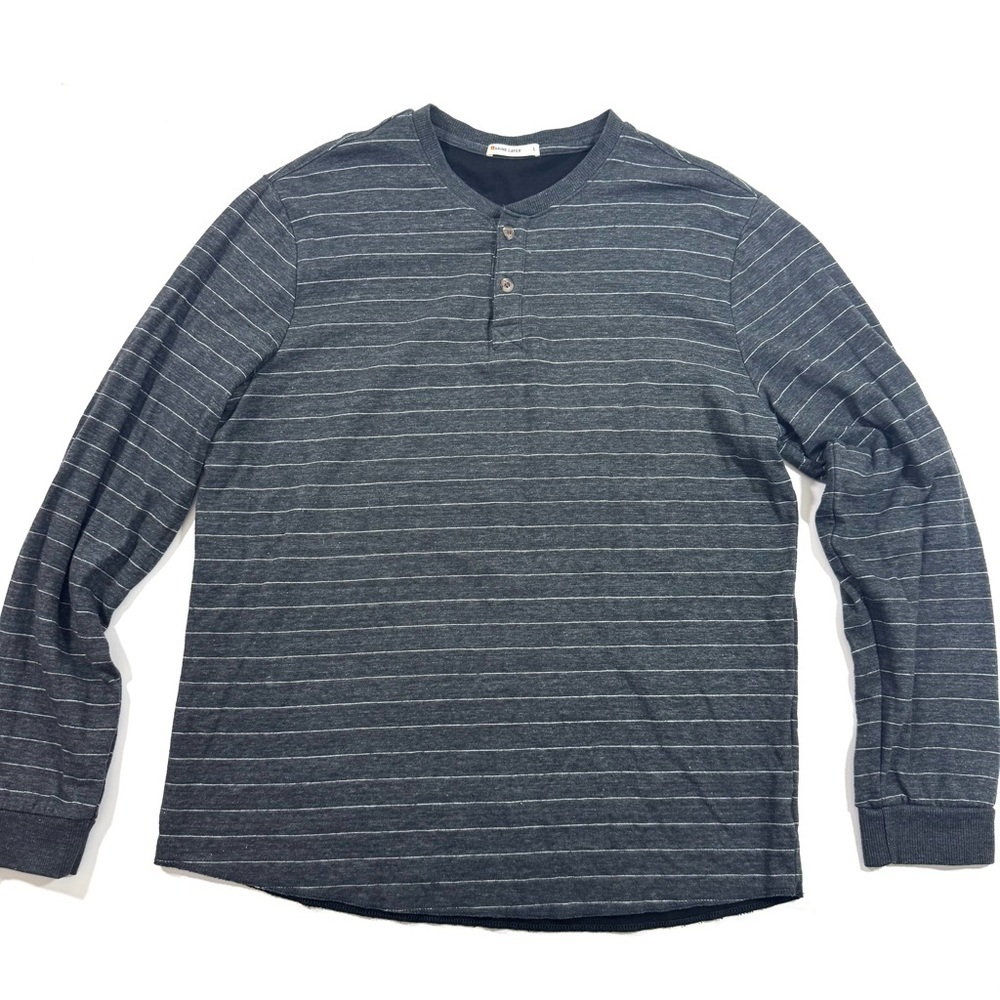 Marine Layer Double Knit Henley Shirt Mens Grey Stripe